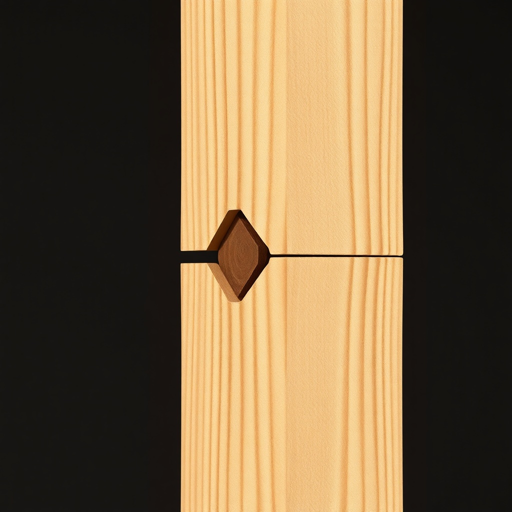 Photorealistic photo of a completed dovetail joint in a Douglas fir beam
