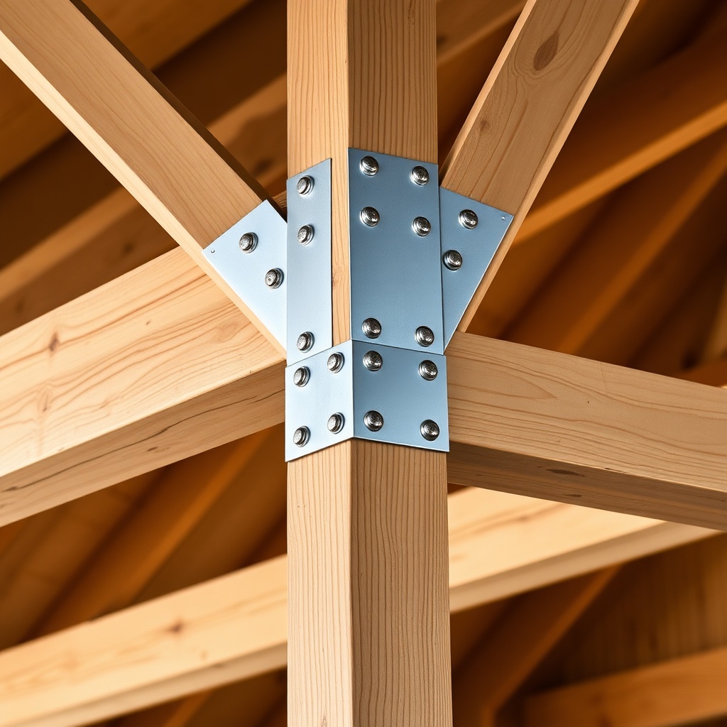 <clean photorealistic photo of a Yankee Barn Homes Lincoln timber frame showing steel guss