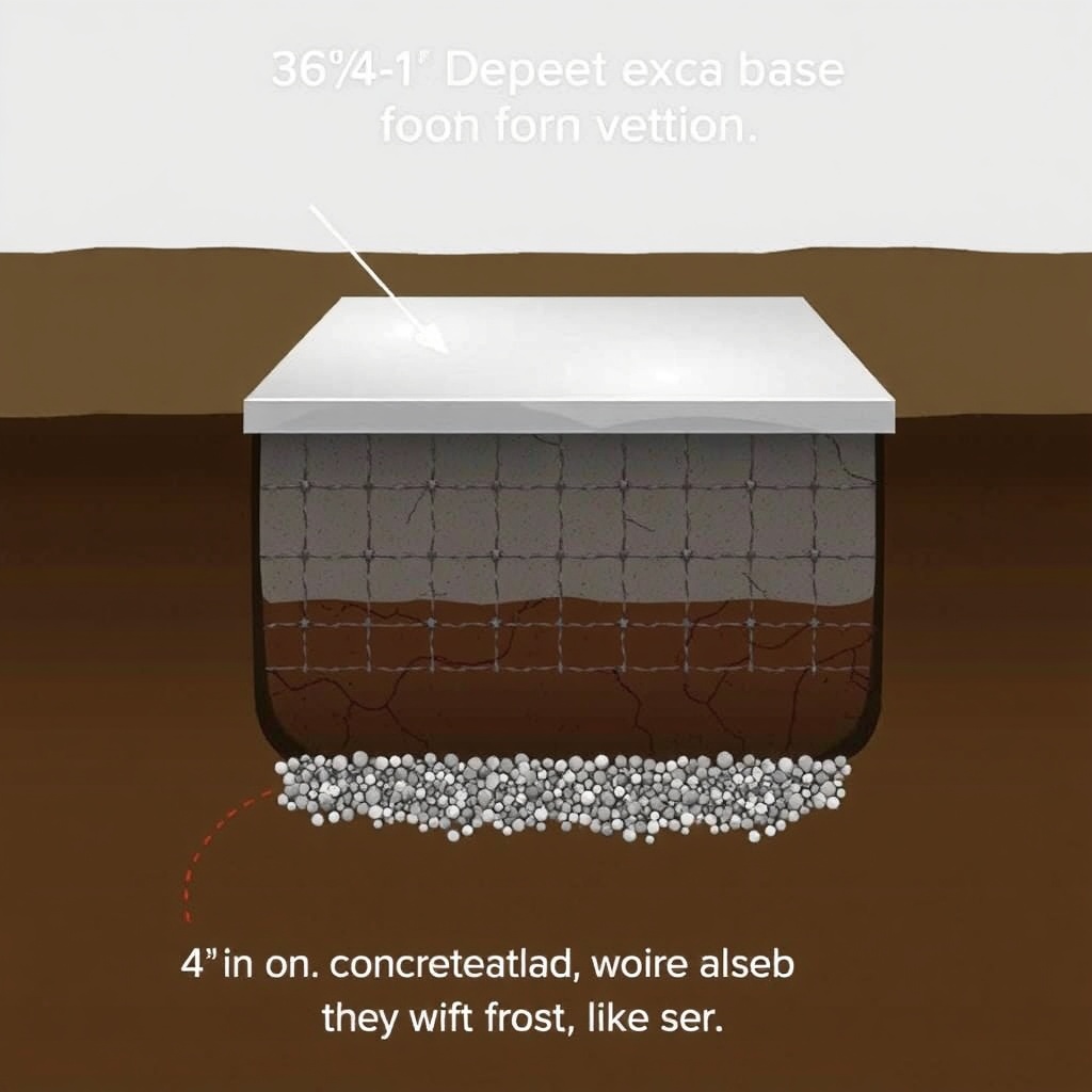 A detailed cross-section illustration showing a 36-inch-deep excavated footing with gravel