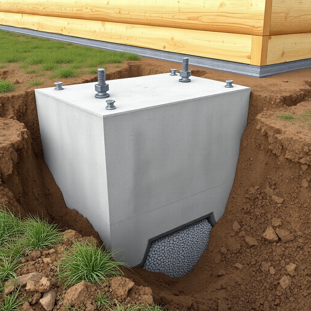 A clean photorealistic photo showing a stem wall foundation under construction for a timbe