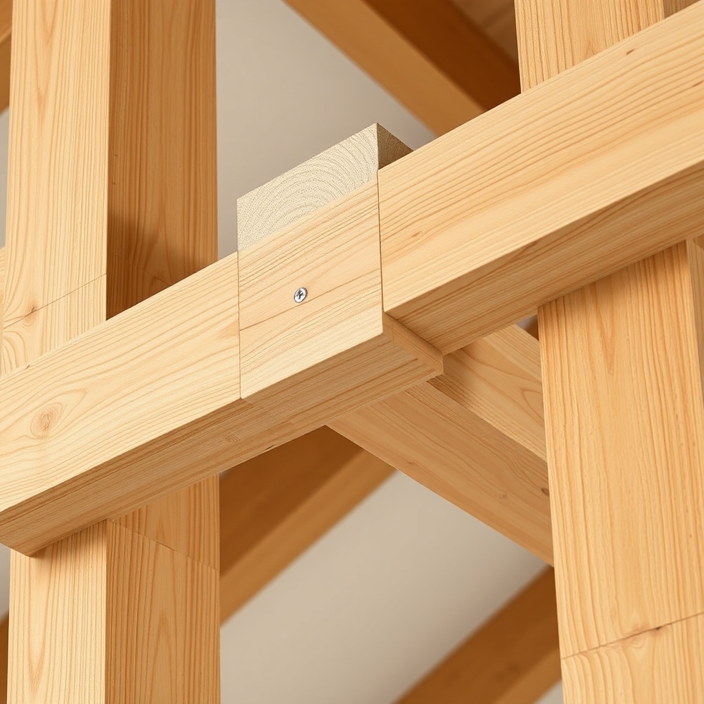 <A clean photorealistic 16:9 photo showing a close-up of a Yankee Barn Homes Lincoln timbe