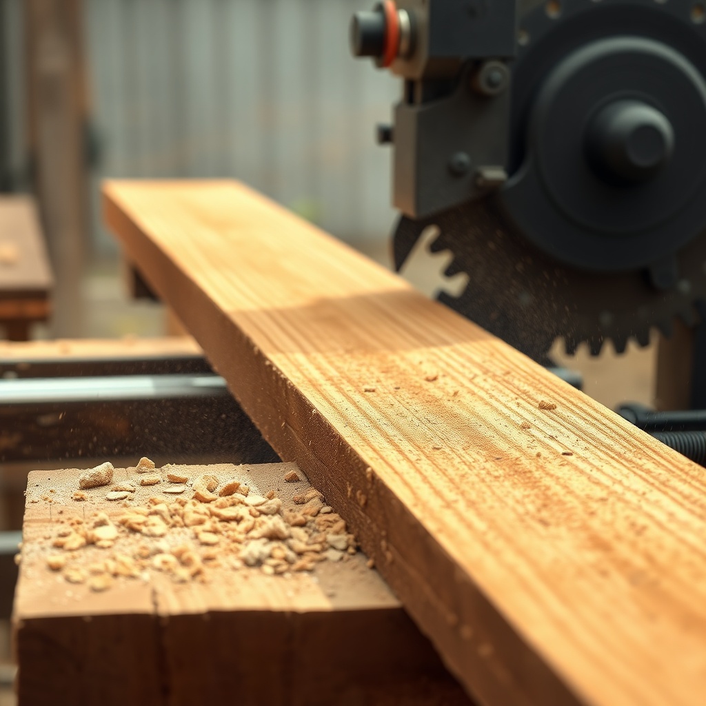 <clean photorealistic photo/illustration of a close-up of a portable sawmill cutting a lar
